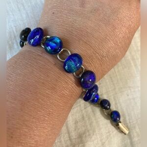 Royal‎ Blue Art Glass Vintage Link Bracelet